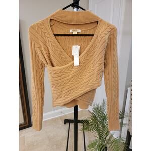 NWT Cable Knit Cutout Crossover Sweater